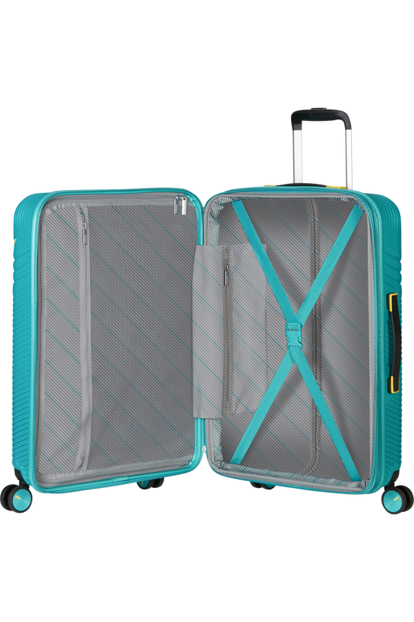 American Tourister Triple Trace Spinner TSA Expandable 67cm  Turquoise/Yellow
